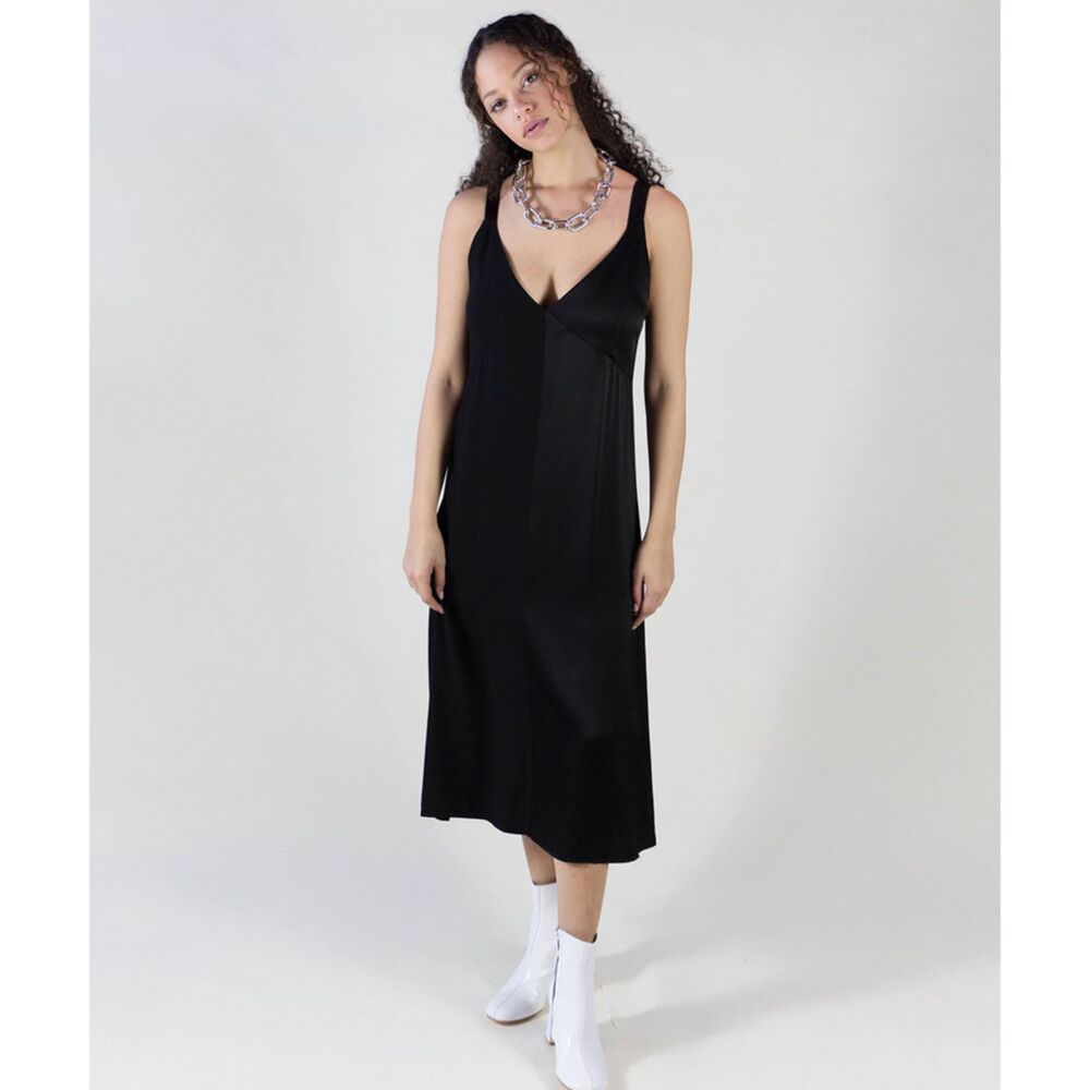 LACAUSA Tar Dual Satin Midi Dress in Black - size medium